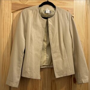 Sweet Lemon Leather Cream Natural Lined Zip Up Jacket EU 44  US 10/12